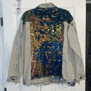 L&B light blue and mermaid sequin jean jacket xl